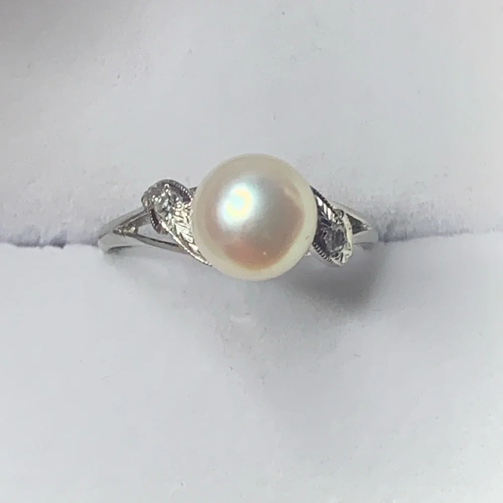 14kt White Gold Mikimoto Akoya Pearl Genuine Natural Diamond Ring Size 7 - Picture 7 of 16